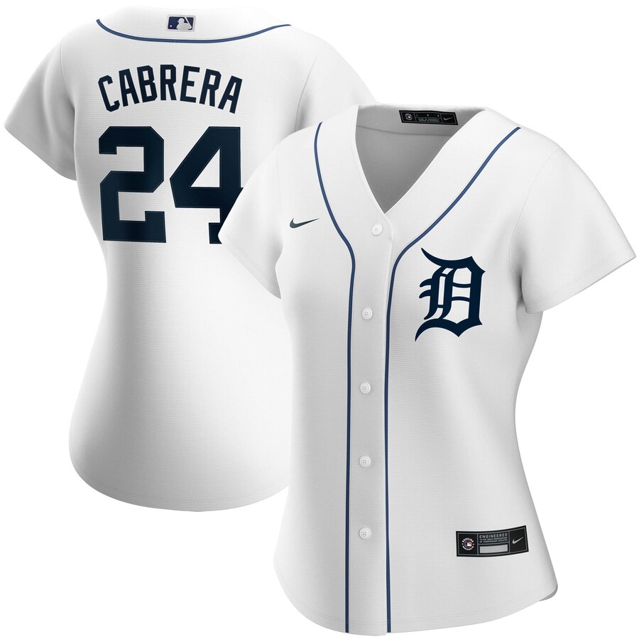 Detroit Tigers #24 Miguel Cabrera Nike Women Home 2020 MLB Player Jersey White->women mlb jersey->Women Jersey